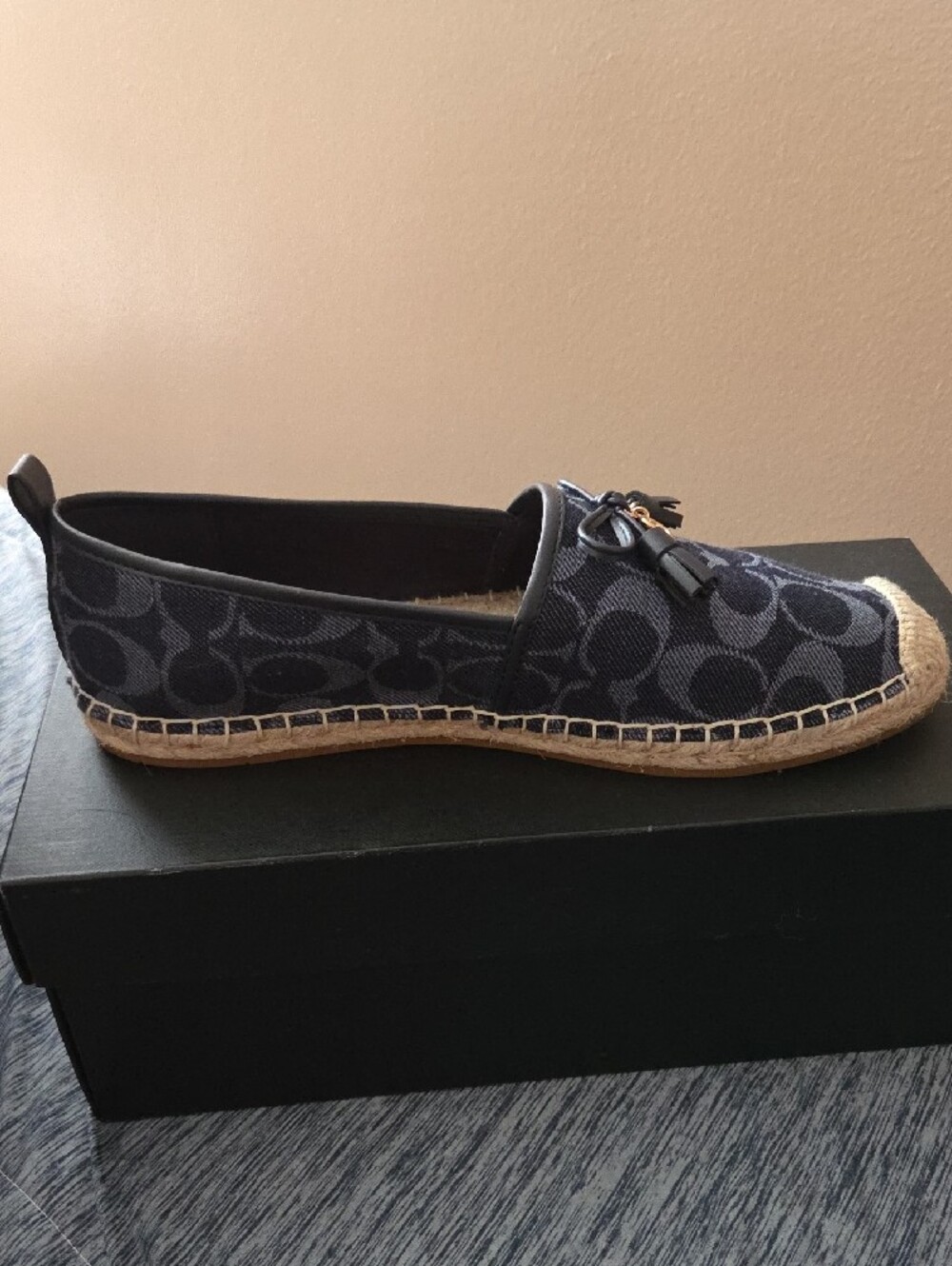 Coach Navy Signature Canvas Espadrilles with Gold Accents - Picture 5 of 5